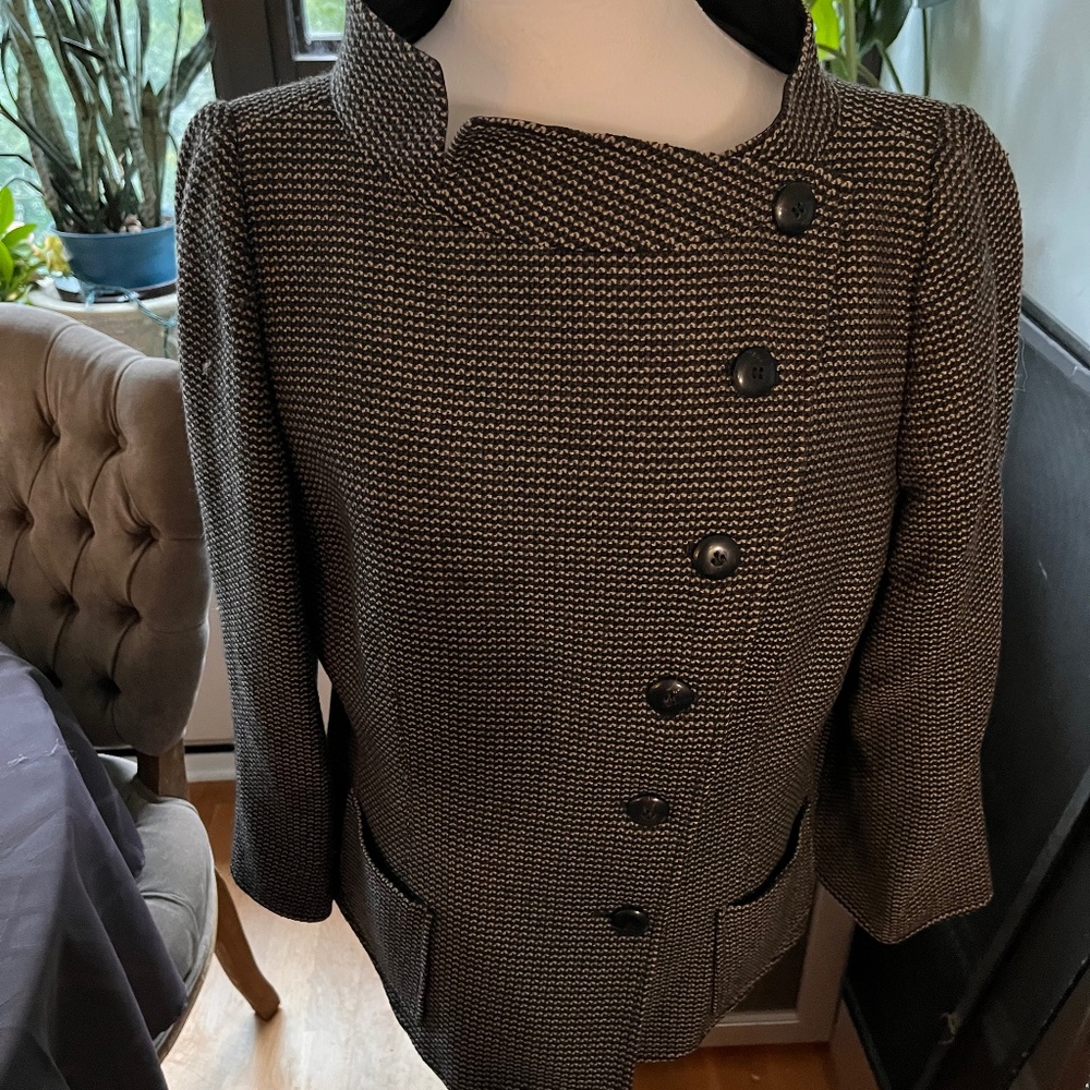 Vintage Armani Collezioni Jacket Beige/Gray Weave Size 14/Eu 50
